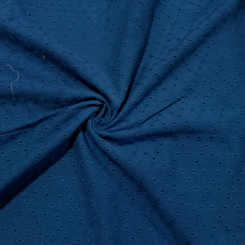 Dark Blue Floral Embroidery Cotton Schiffli Fabric 17259