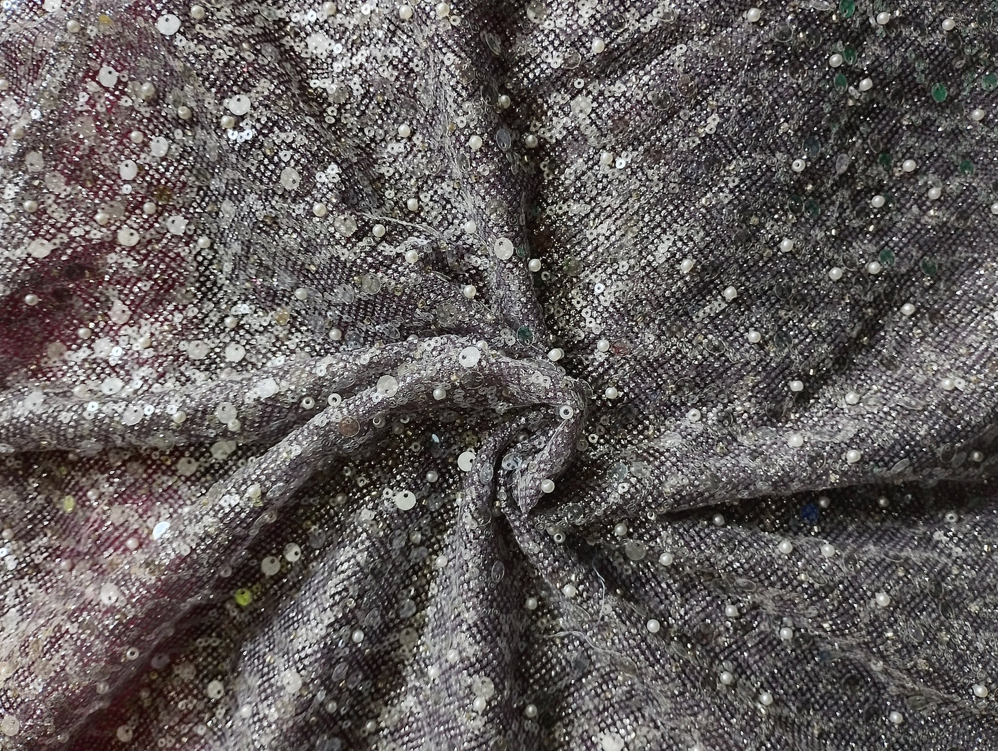 Lavender Imported Pearl & Sequence Embroidery Net Fabric 9424