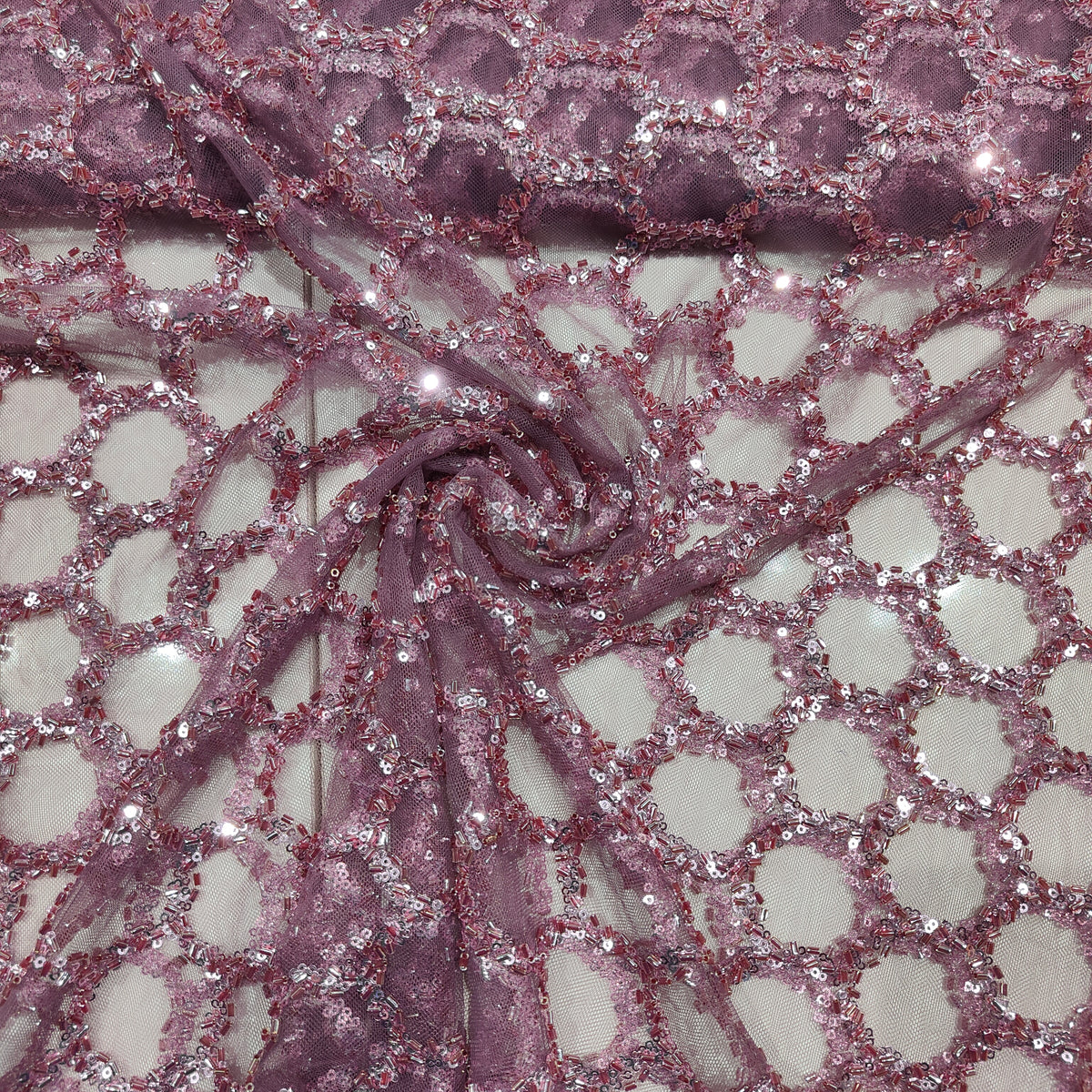 Eggplant Purple Pearl Sequence Embroidery Net CH-14214