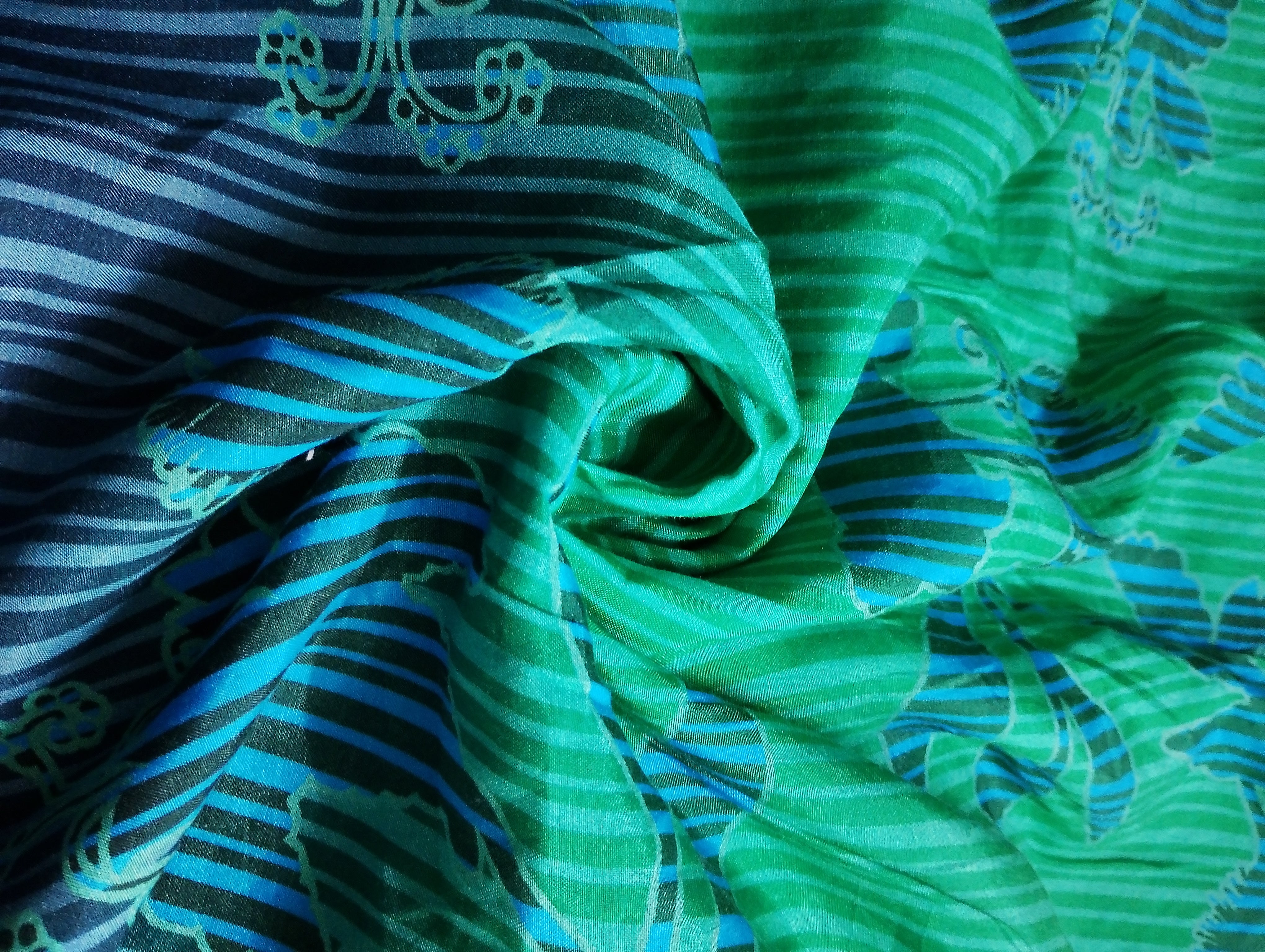 Green & Blue Floral Print Muslin Fabric MF-30195