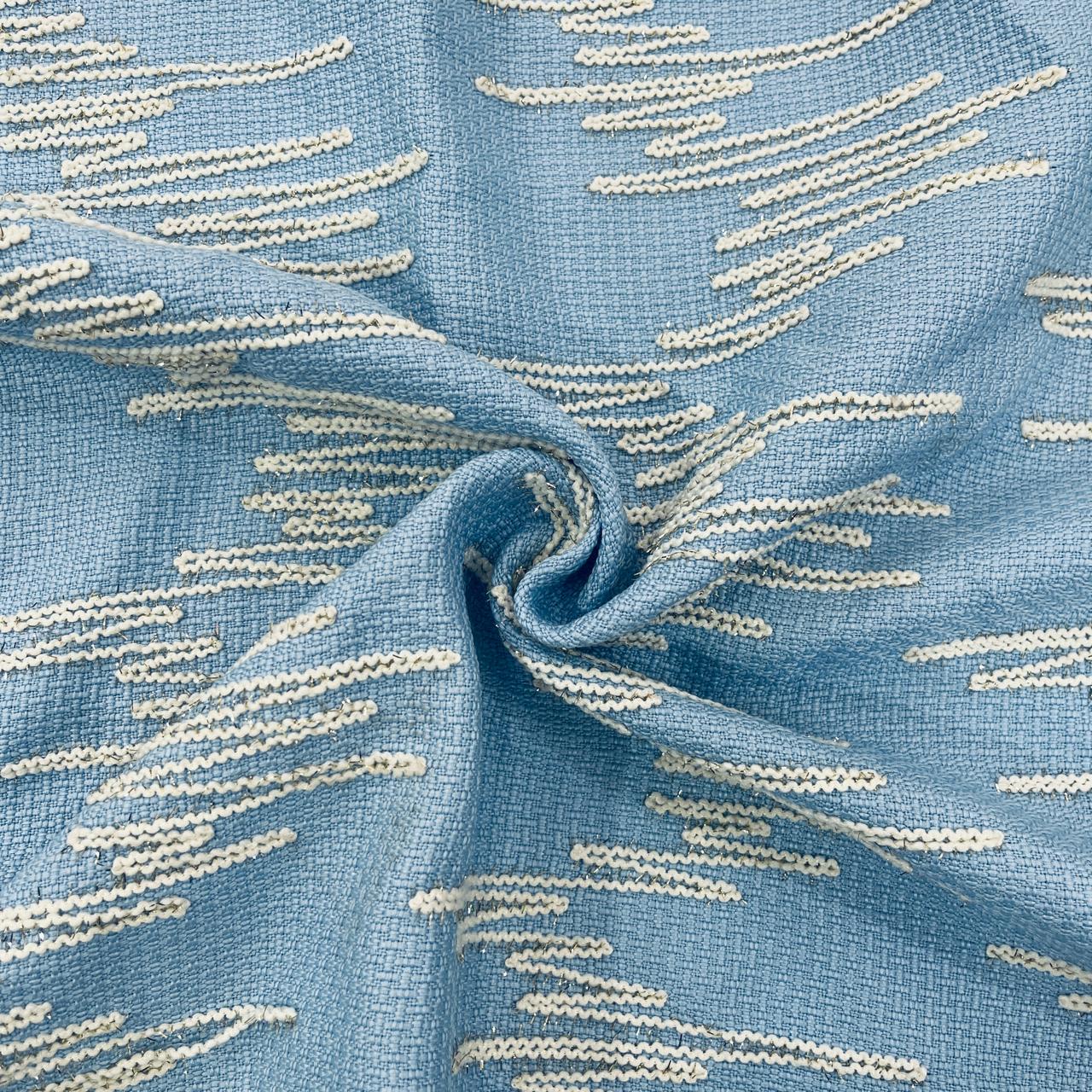 Premium Blue Abstract Handloom Tweed Fabric 15039