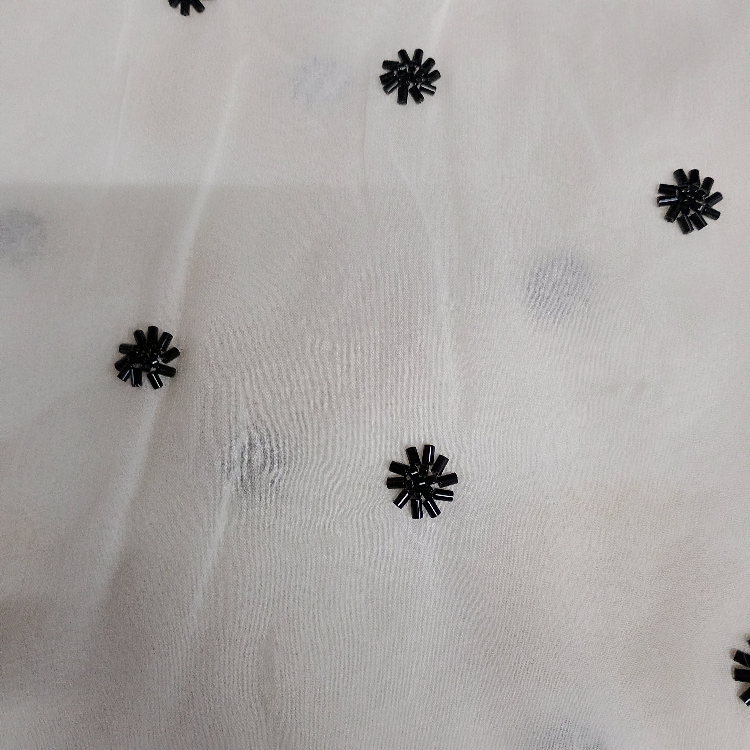 White CutDana Floral Embroidery Georgette Fabric - TradeUNO