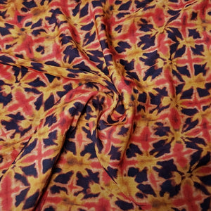 Light Orange Madhubani Print Cotton Silk Fabric - TradeUNO