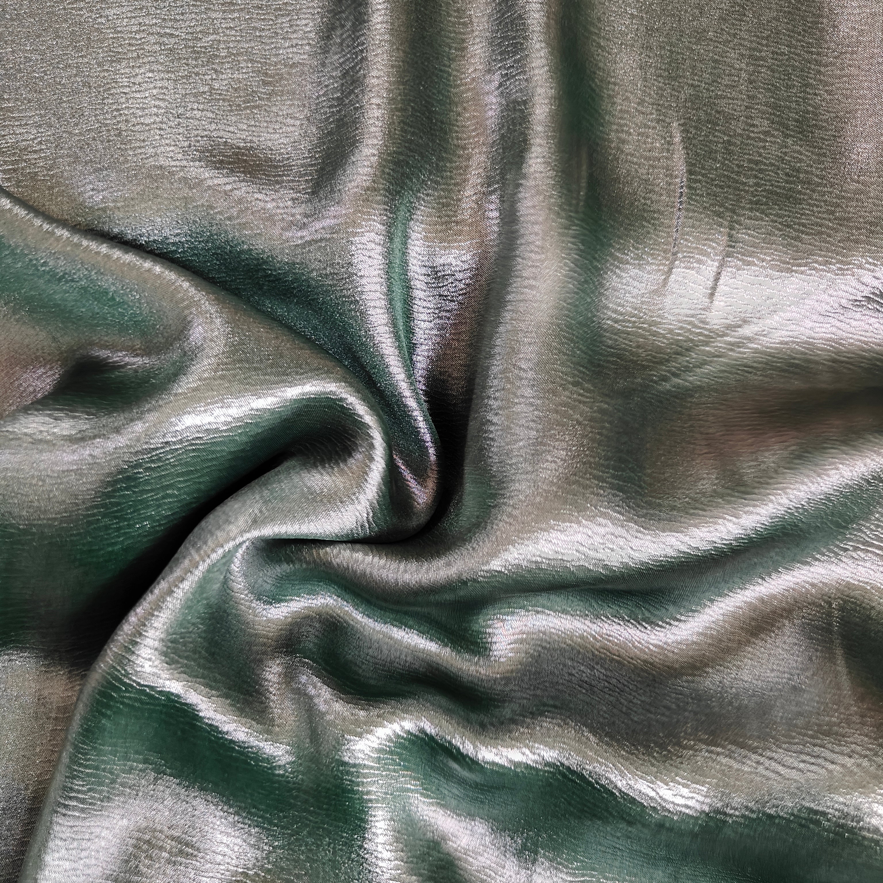 Green with silver Solid Gold Shimmer georgette Satin - TradeUNO
