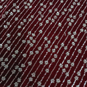 Red Cutdana Embroidery Velvet Fabric 20886 - TradeUNO