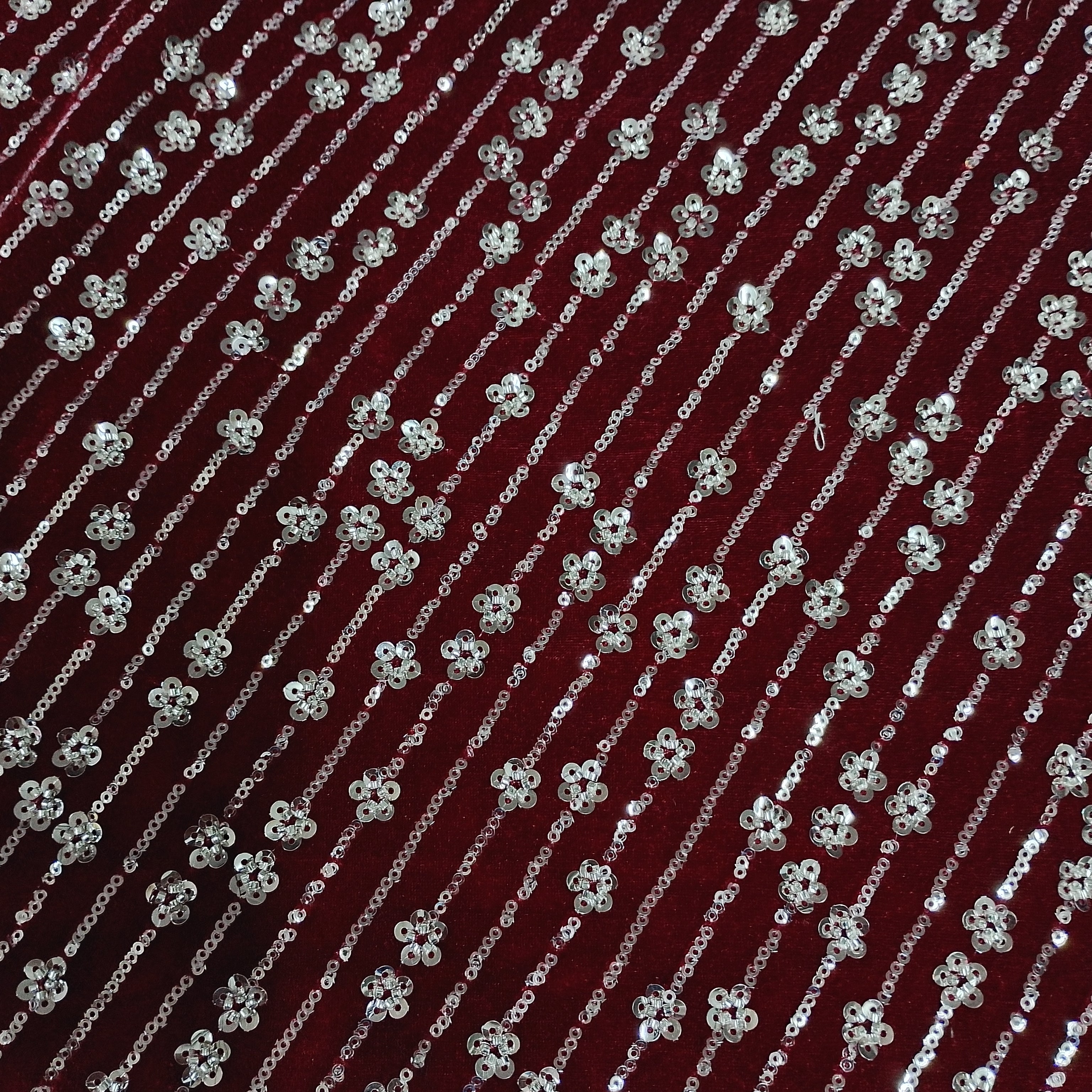 Red Cutdana Embroidery Velvet Fabric 20886 - TradeUNO