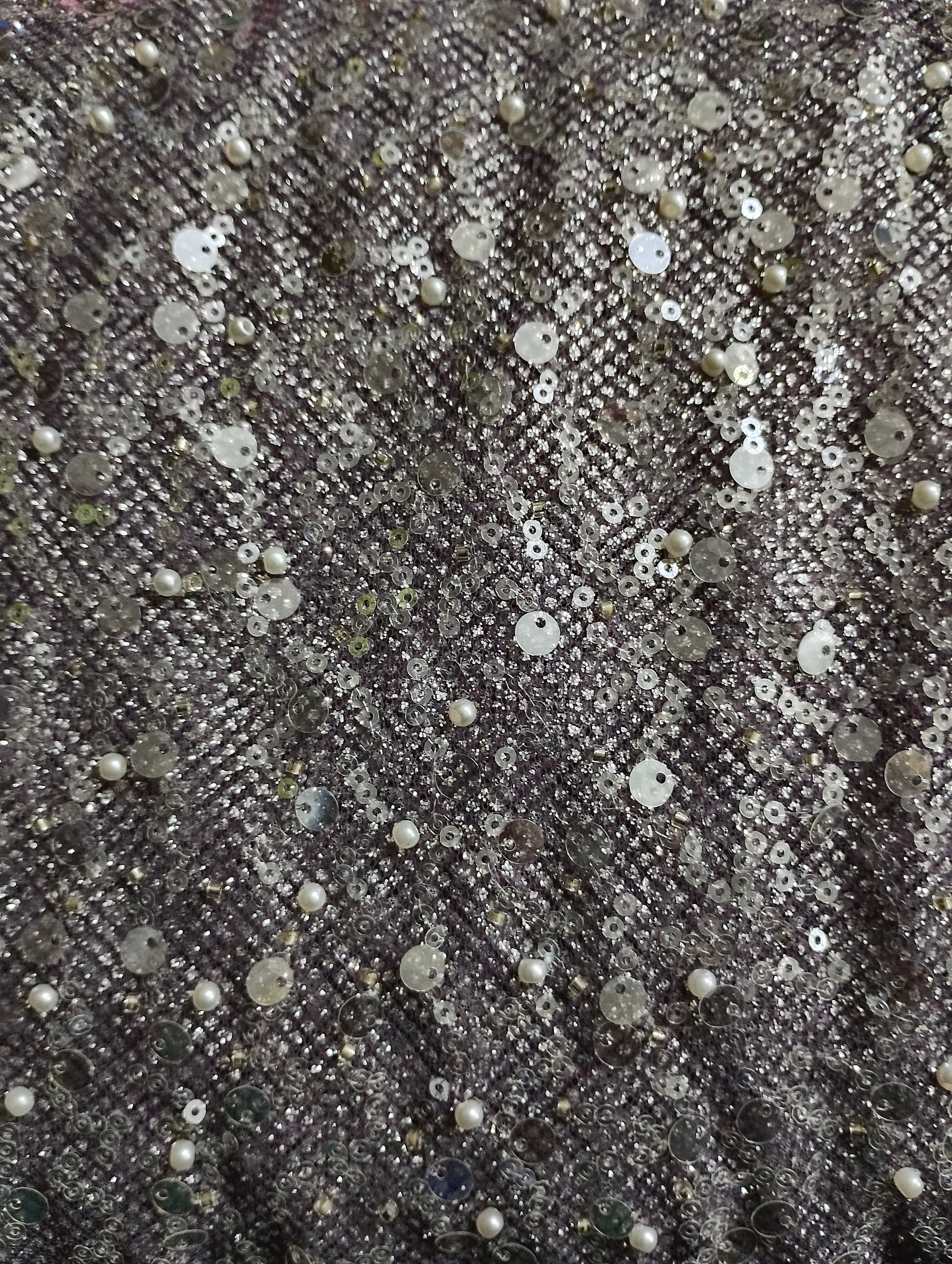 Lavender Imported Pearl & Sequence Embroidery Net Fabric 9424