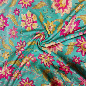 Green Madhubani Print Gaji Silk Fabric - TradeUNO