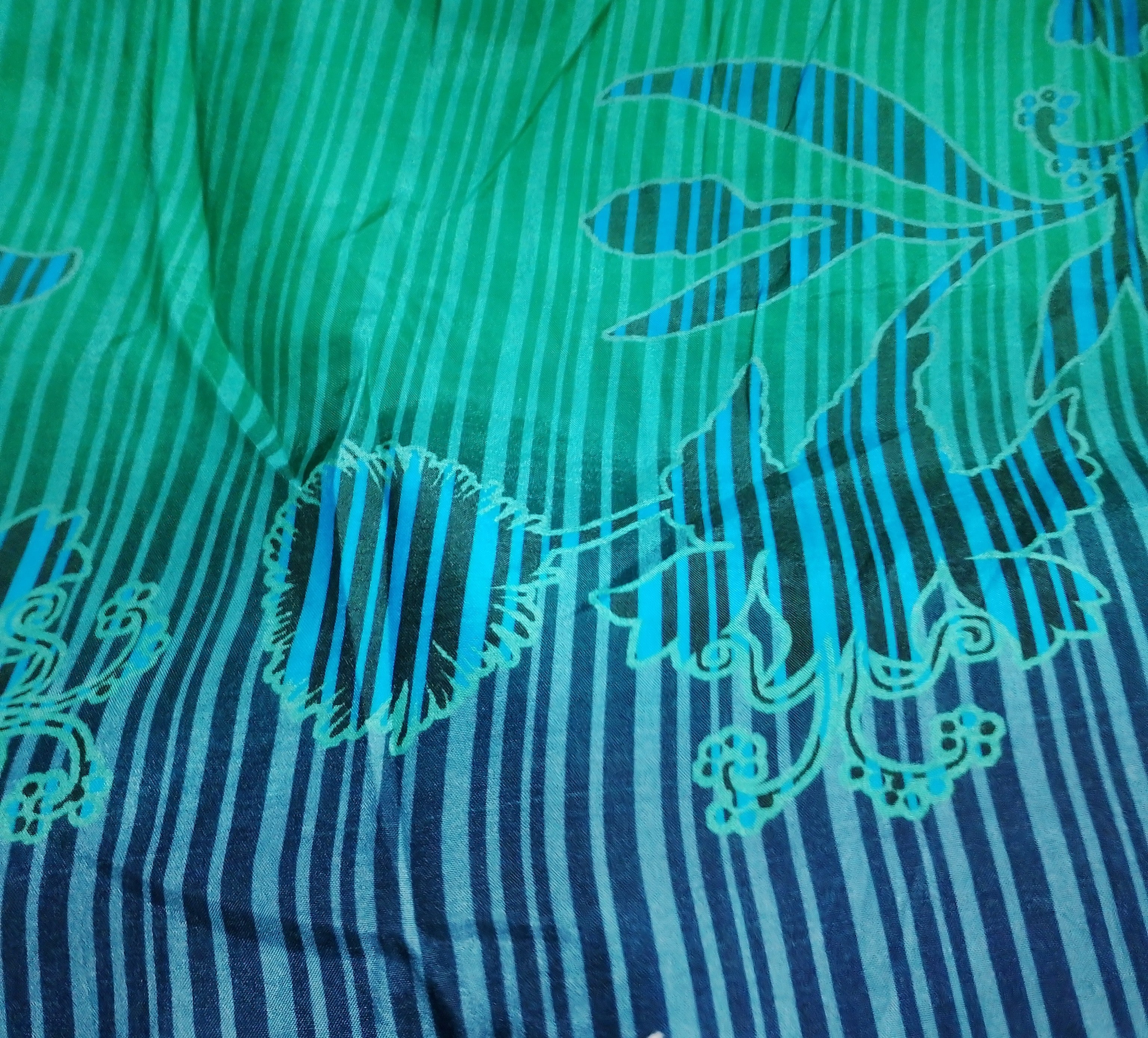 Green & Blue Floral Print Muslin Fabric MF-30195