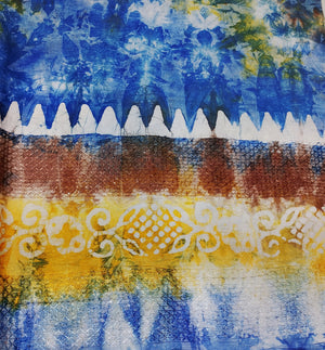 Blue Batik Print Sequence Embroidery Cotton Fabric - TradeUNO
