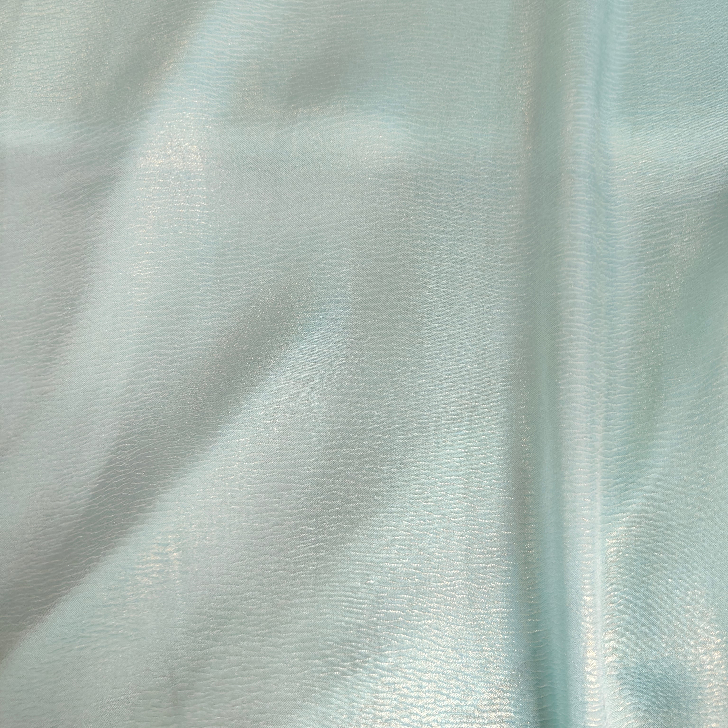 Sky Blue Silver Crush with foil Georgette Satin Fabric - TradeUNO