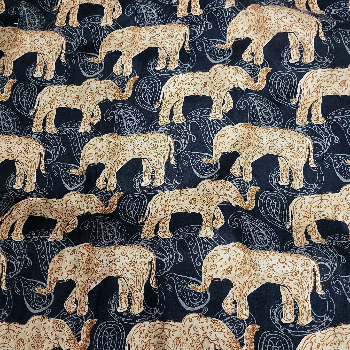 Black Pichwai Border Print Muslin Fabric