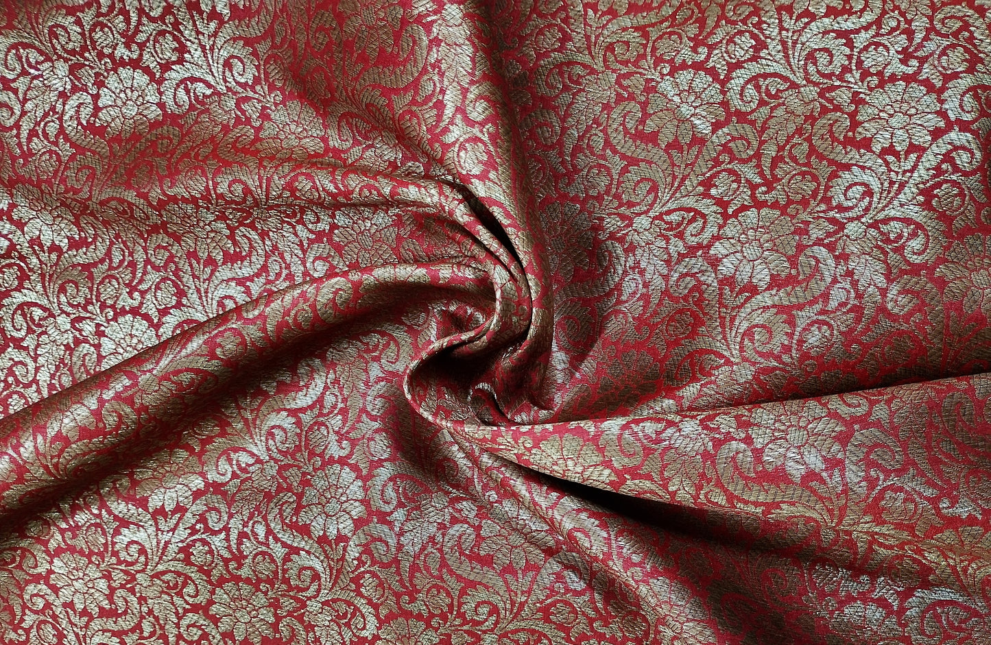 Red Antick Gold Jaal Brocade Fabric NH-28893