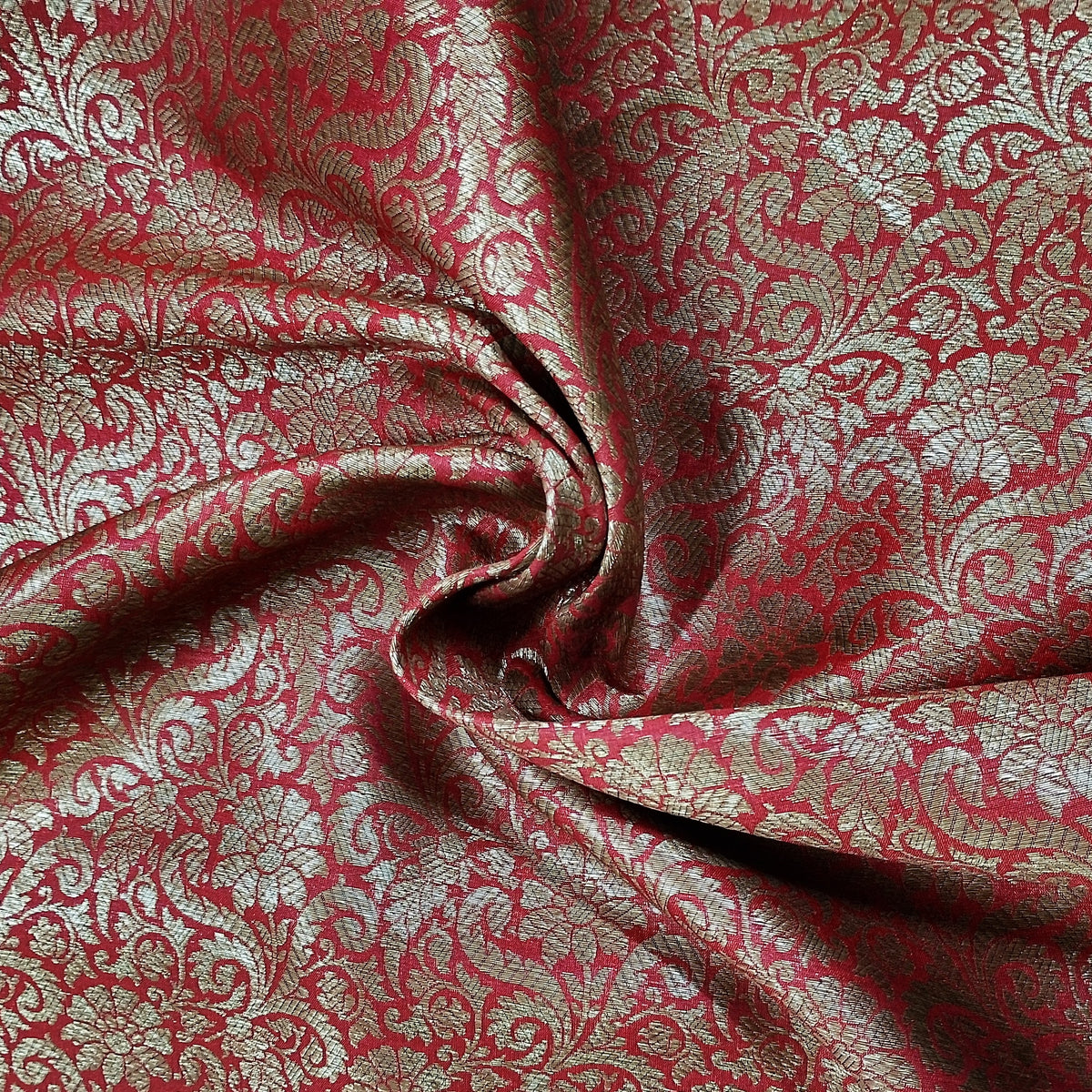 Red Antick Gold Jaal Brocade Fabric NH-28893 - TradeUNO