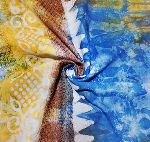 Blue Batik Print Sequence Embroidery Cotton Fabric - TradeUNO