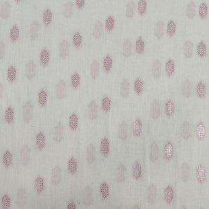 Off White & Pink Geometrical With Lurex Cotton Fabric 12030
