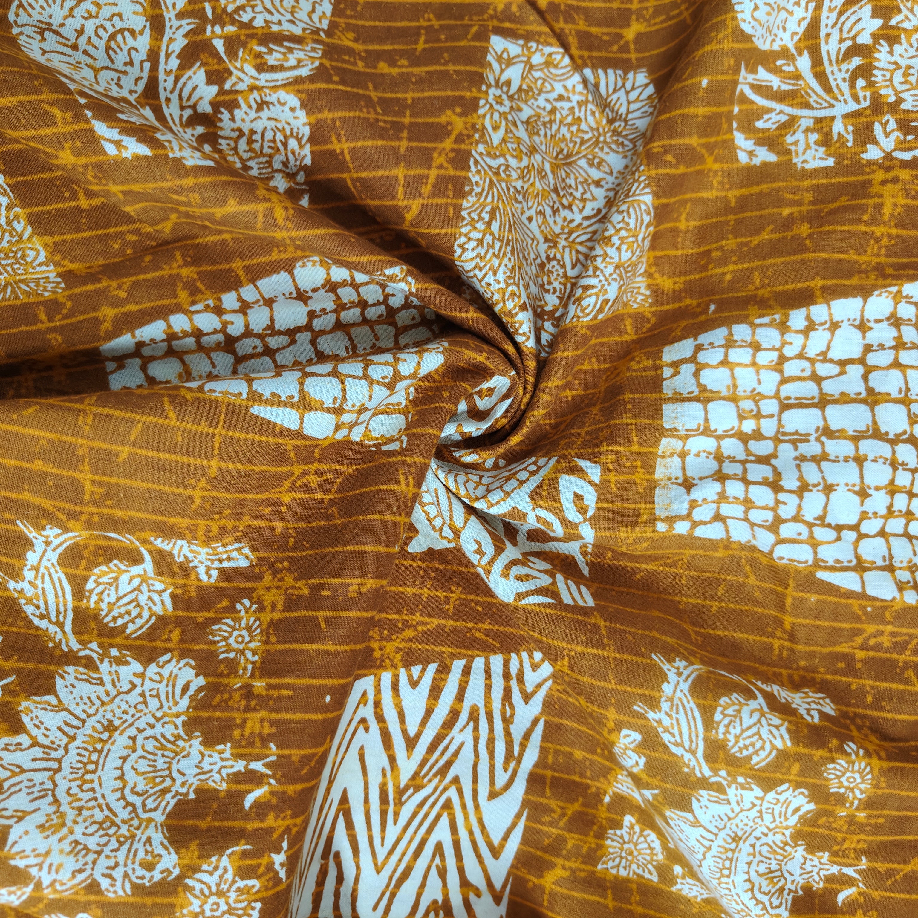 Yellow & White Batik Print Cotton Fabric OG-30326 - TradeUNO