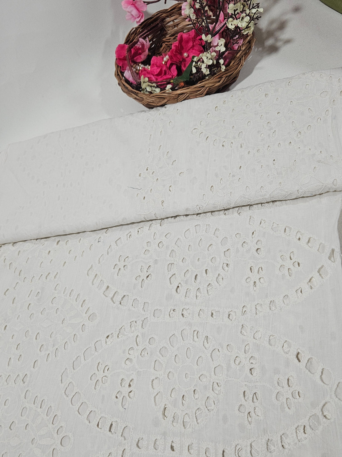 Off White Floral Schiffli Embroidery Cotton PC-17787