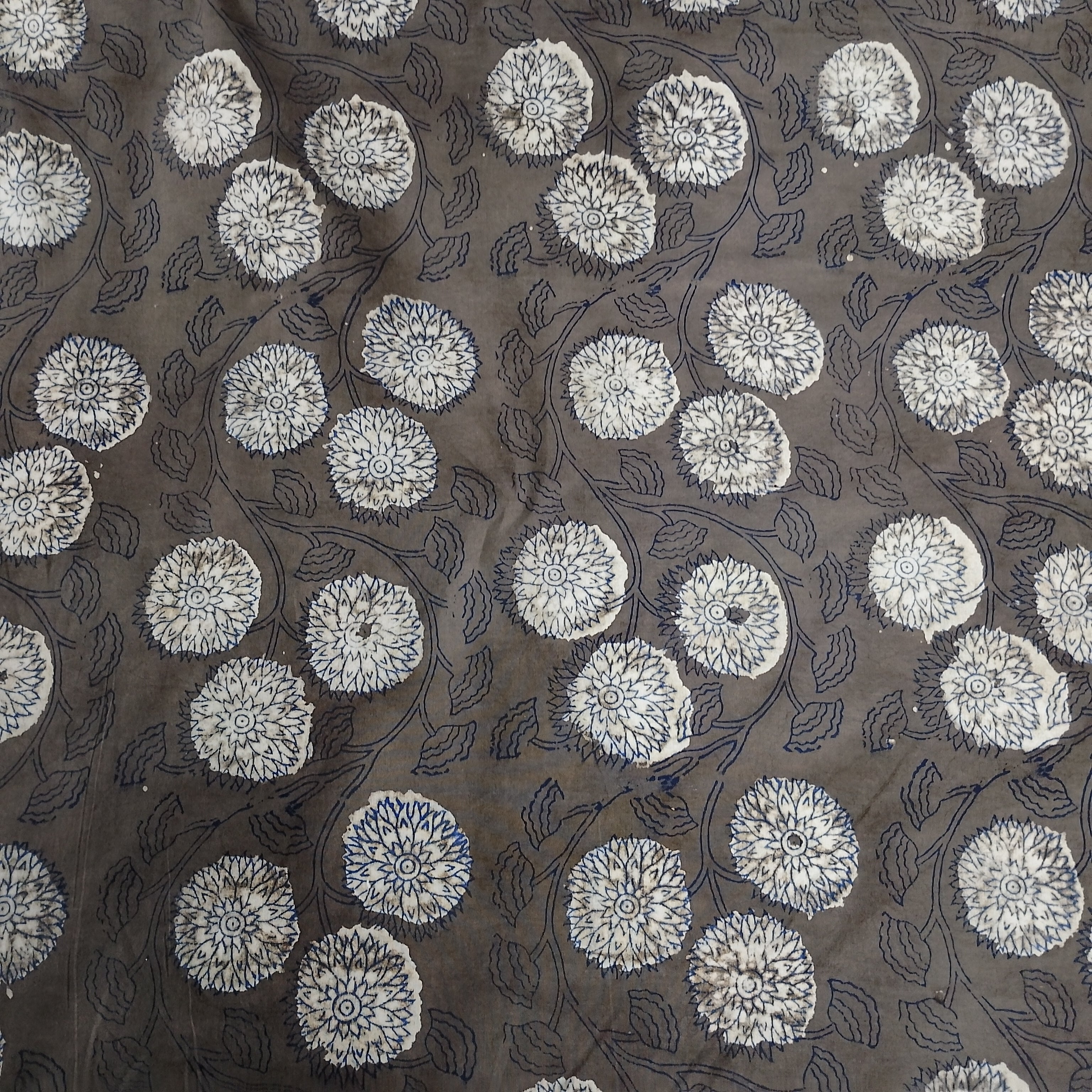 Dark Brown Floral Block Print Cotton Fabric CH-29768 - TradeUNO