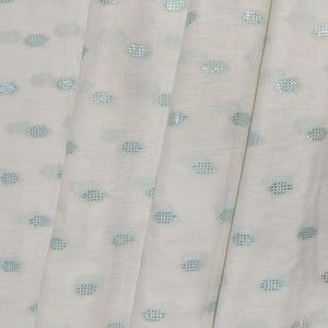 Off White & Green Geometrical With Lurex Cotton Fabric 12029