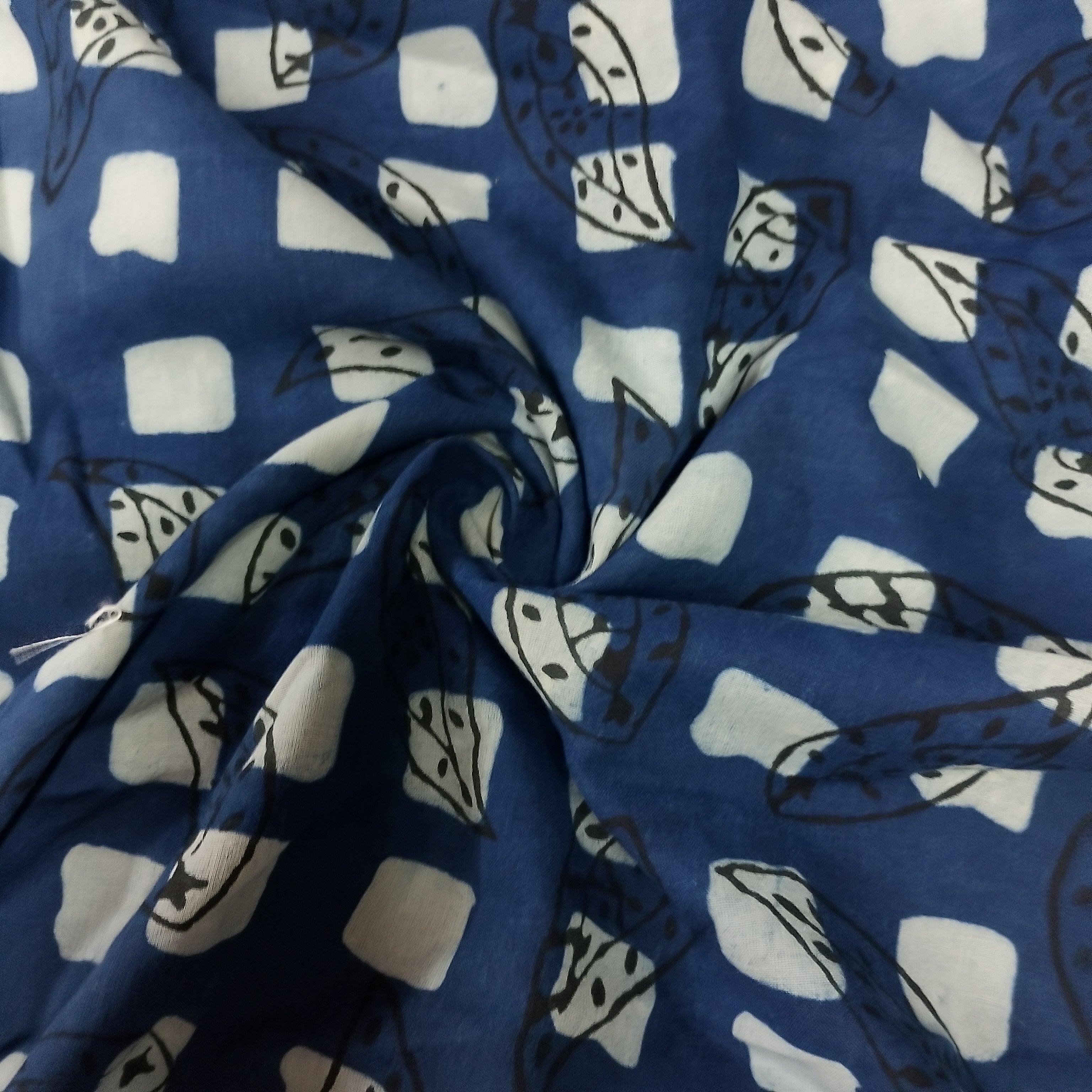 Blue with Multicolor Dabu Print Cotton Fabric NC-29655 - TradeUNO