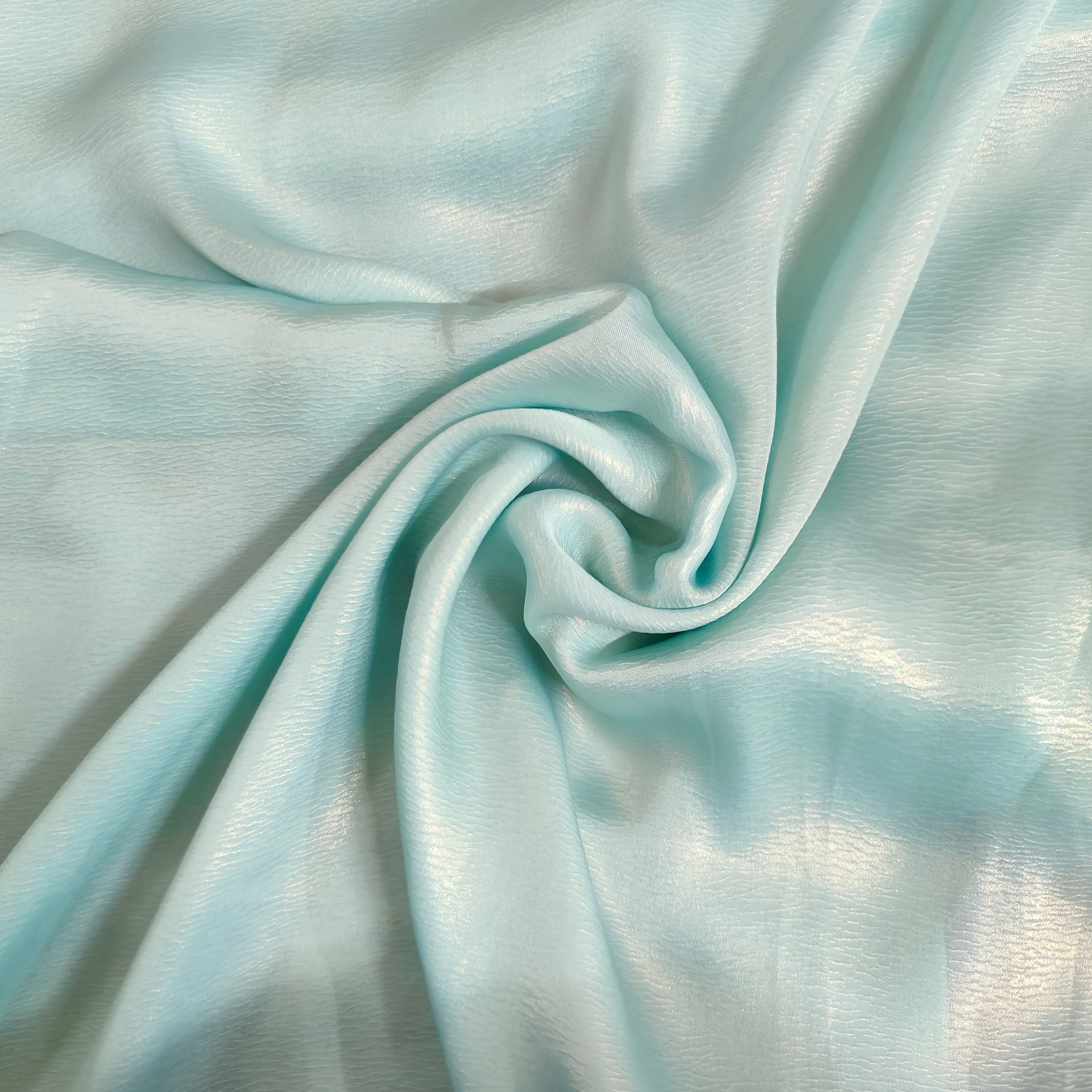 Sky Blue Silver Crush with foil Georgette Satin Fabric - TradeUNO