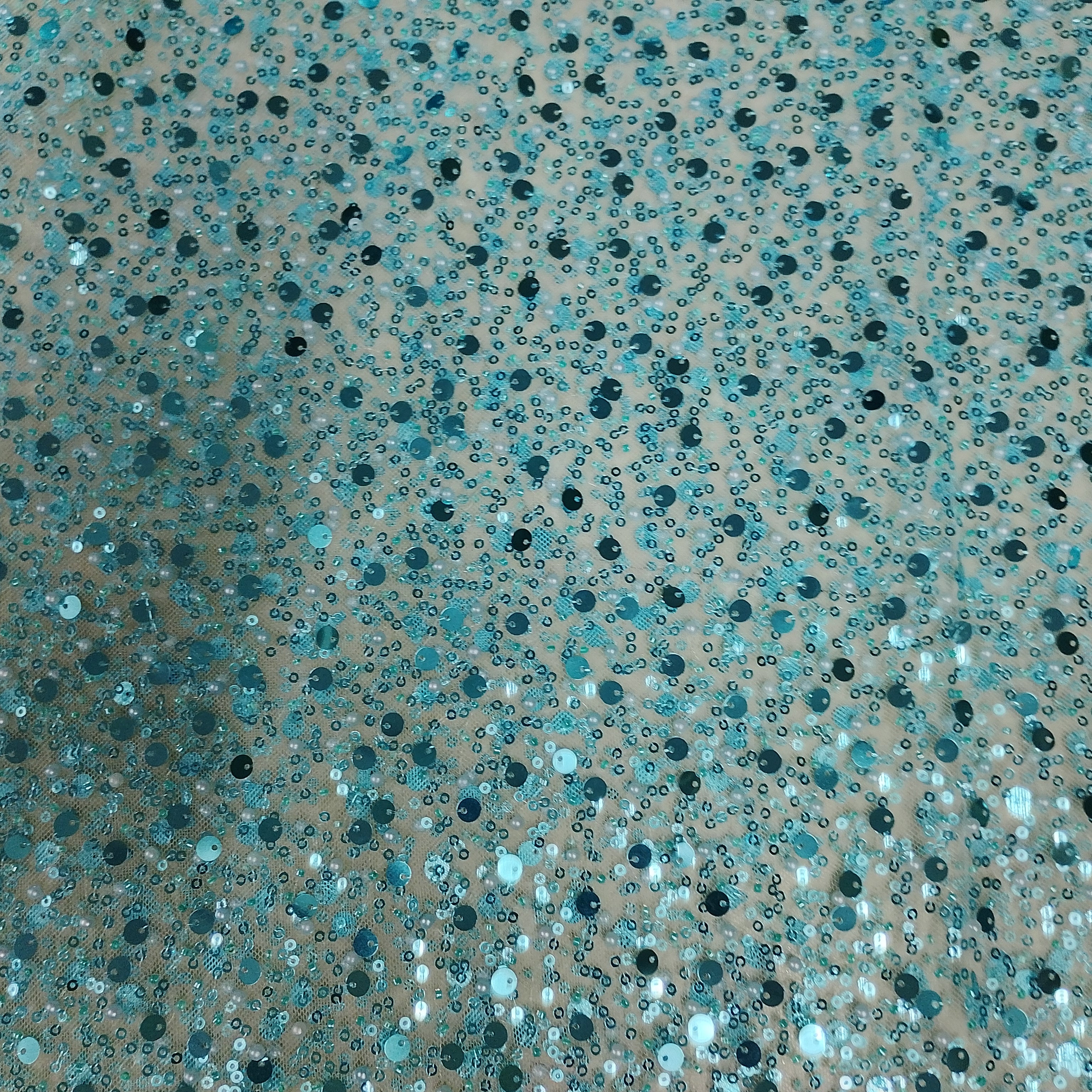 Blue Handwork Bead Imported Floral Sequence Embroidery Net Fabric 9005 - TradeUNO