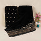 Black Floral Cutdana Crushed Velvet Fabric SC-28256 - TradeUNO