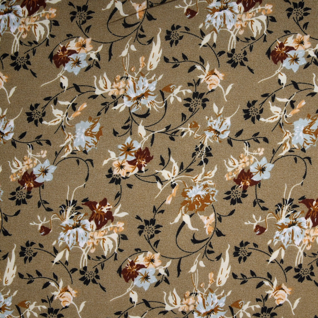 Buy Brown & White Floral Rayon Fabric Online 