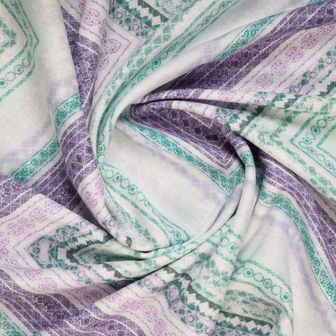 White With Lilac Geometrical Print Rayon Fabric Trade UNO