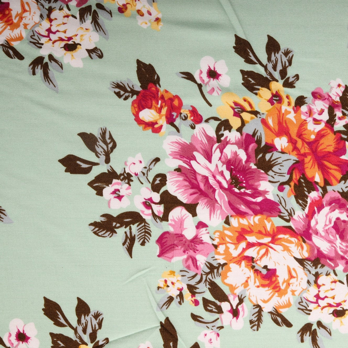 Mint Green Floral Print Rayon Fabric Trade UNO