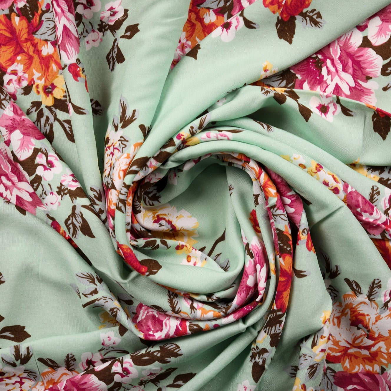 Mint Green Floral Print Rayon Fabric Trade UNO
