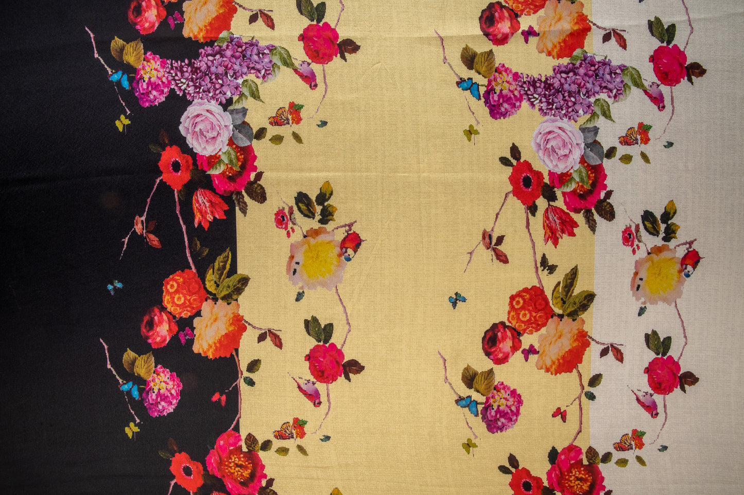 Multi Color Floral Print Satin Bemberg Fabric Trade UNO