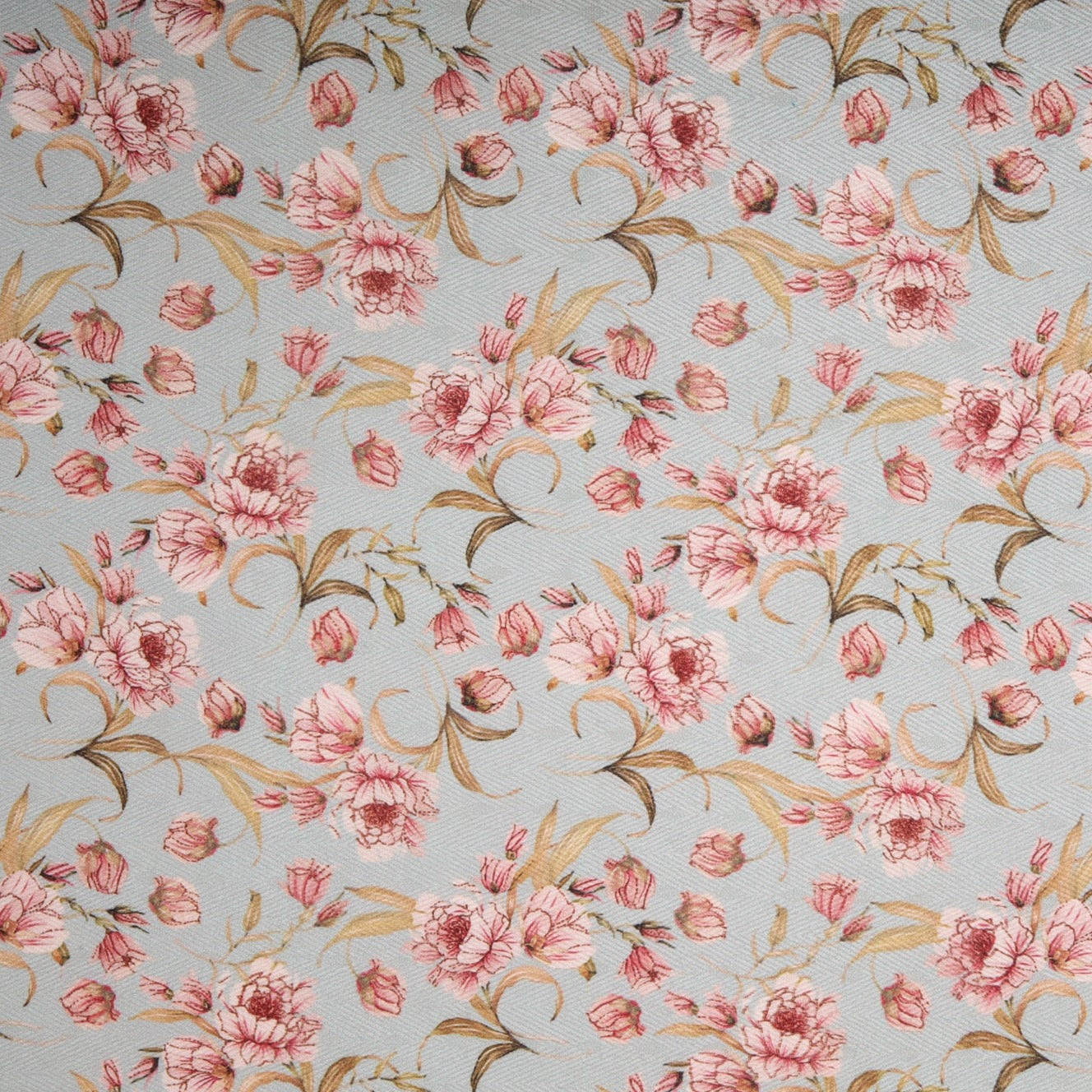 Light Blue & Peach Floral Print Polyester Cotton Fabric Trade UNO