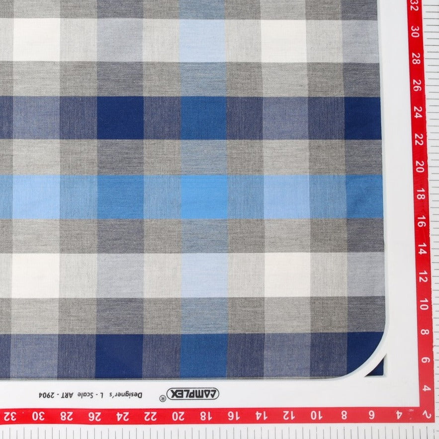 Buy Blue Check Rayon Fabric
