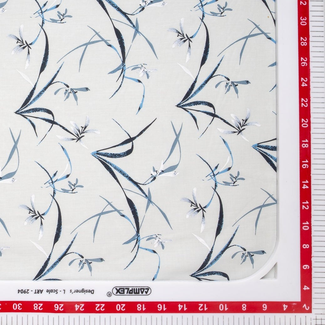 Grey Floral Print Cotton Fabric Trade UNO
