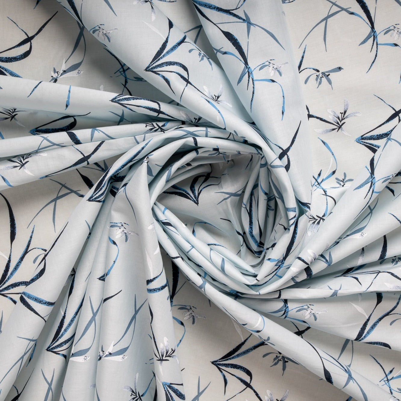Grey Floral Print Cotton Fabric Trade UNO