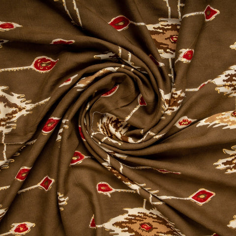 Olive Green Traditional Print with Foil Cotton Fabric Trade UNO