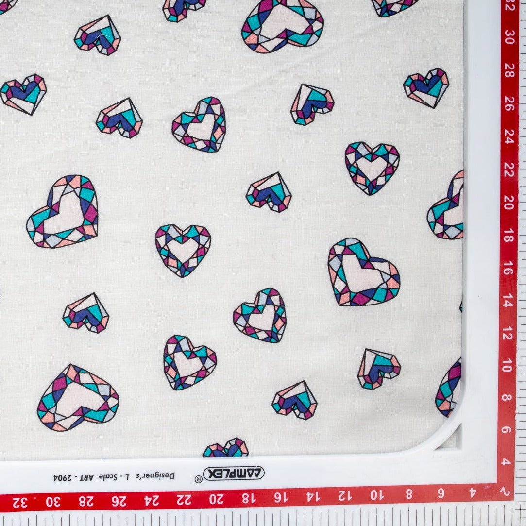 White & Blue Quirky Print Cotton Fabric Trade Uno