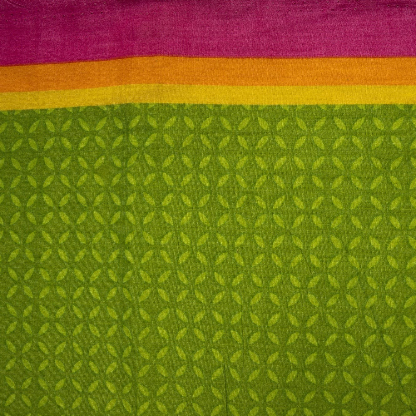 Green With Pink Border Geometrical Pattern Cotton Fabric Trade UNO