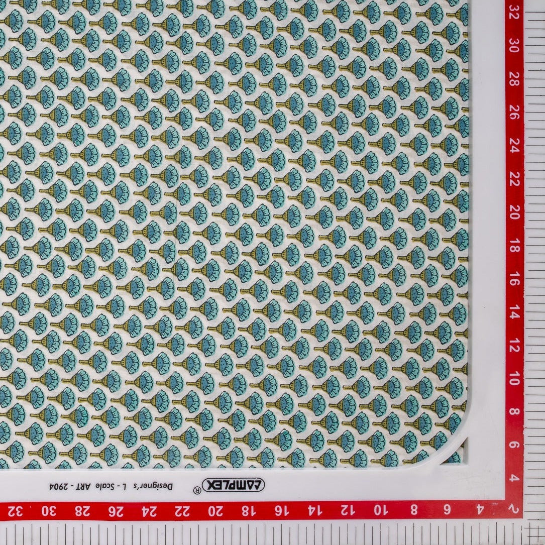 White & Green HandBlock Print Cotton Fabric Trade UNO