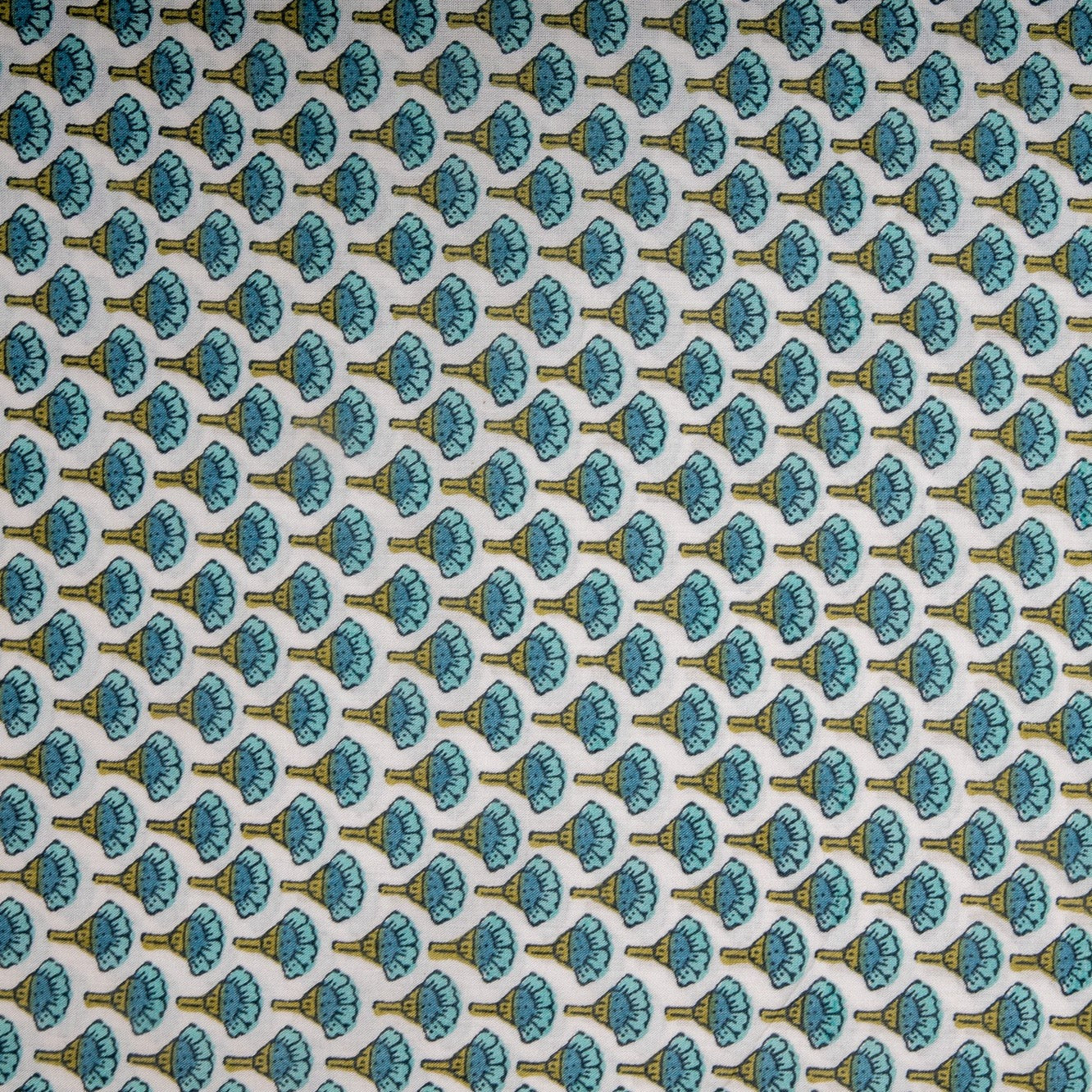 White & Green HandBlock Print Cotton Fabric Trade UNO