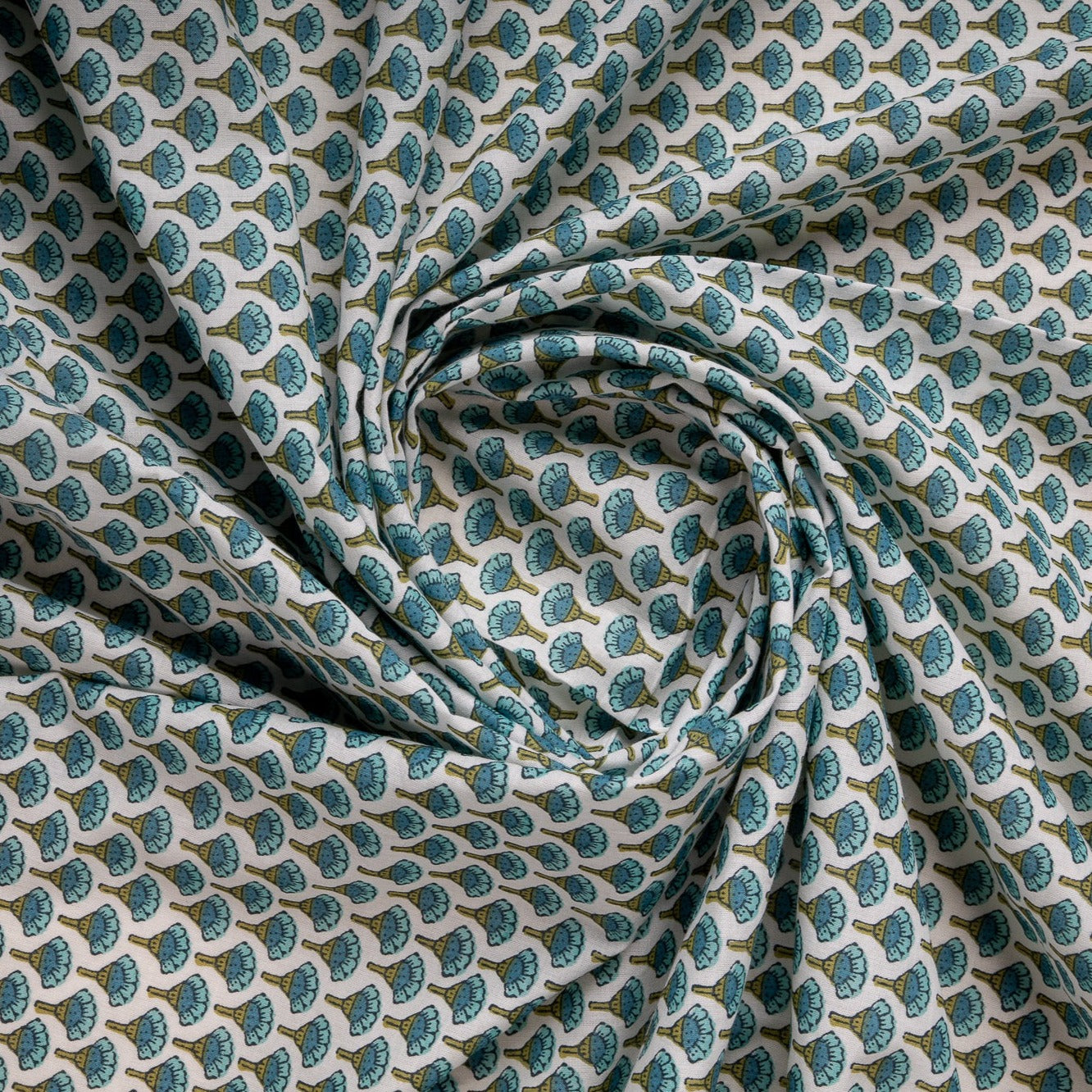 White & Green HandBlock Print Cotton Fabric Trade UNO