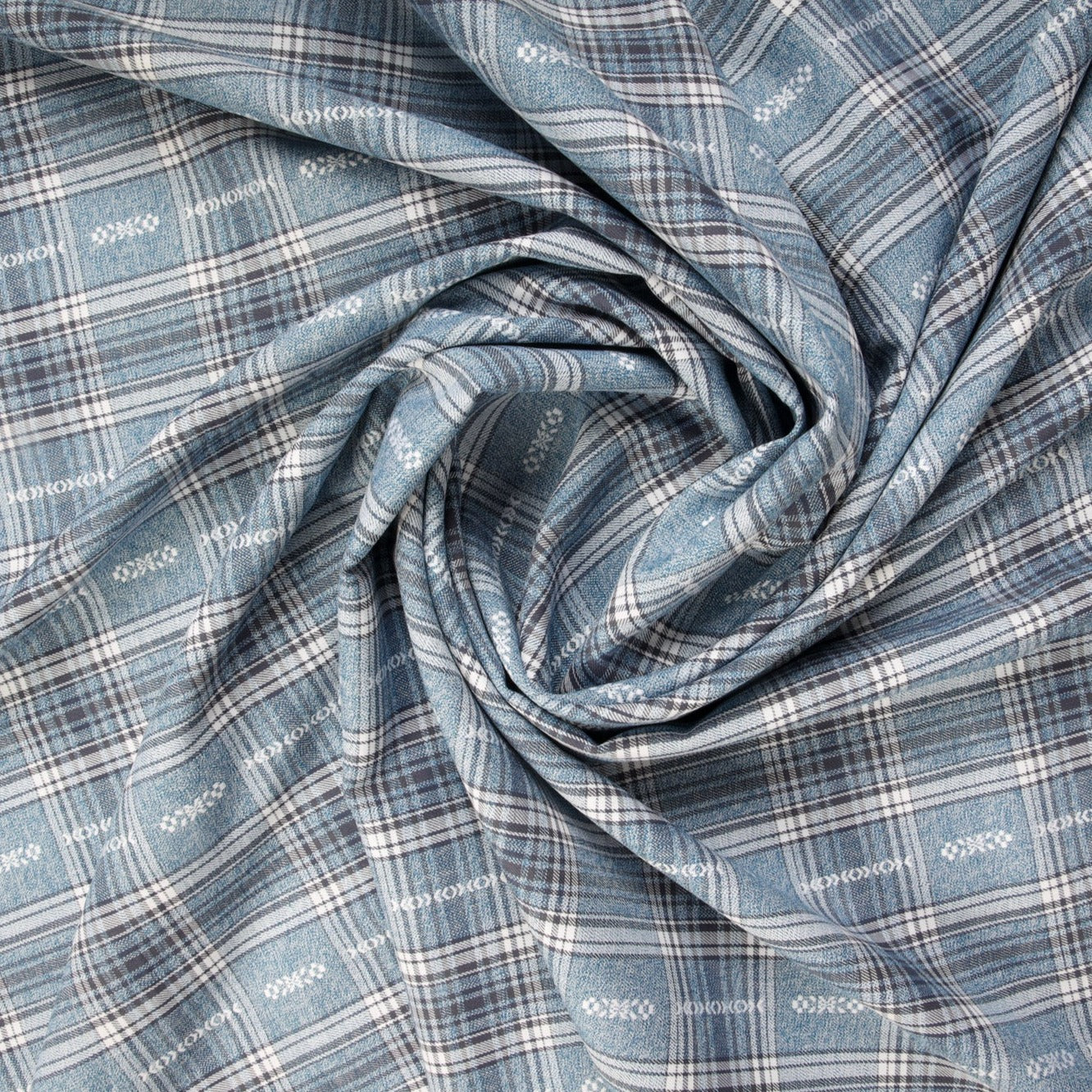 Blue Multi Colour Check Print Poly Viscose Fabric Trade UNO