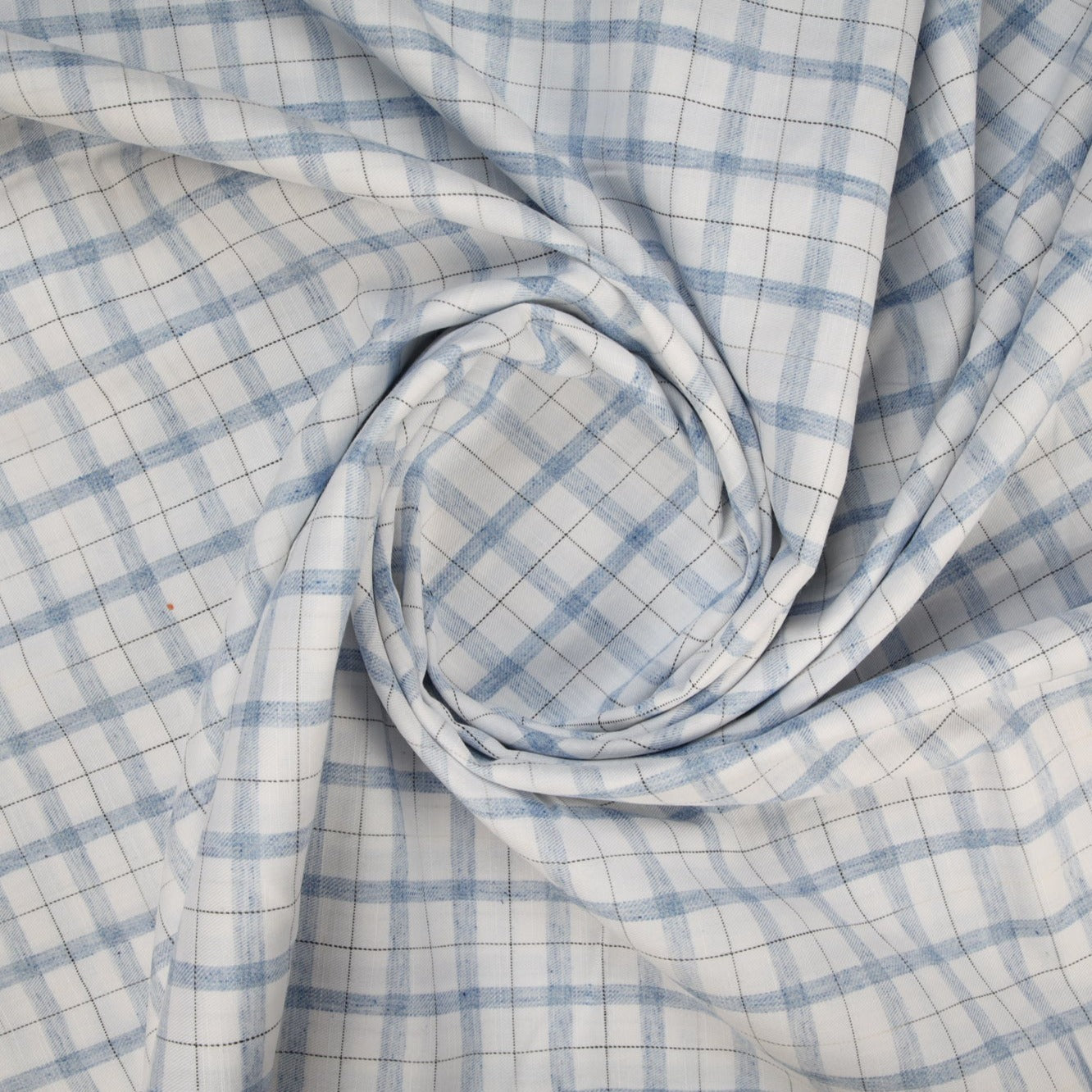 White & Blue Check Print Egyptian Cotton Shirting Fabric Trade UNO