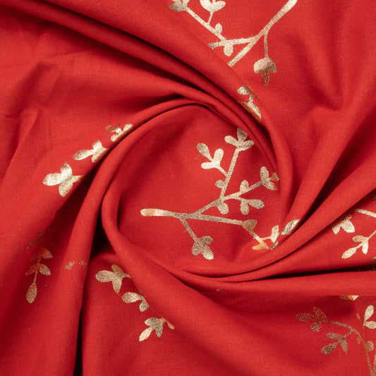Red Foil Print Casement Fabric Trade UNO