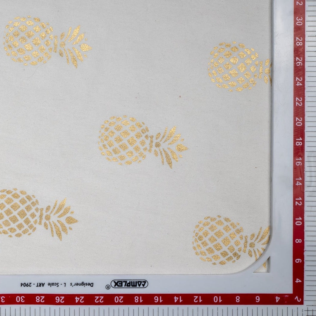 White & Gold Foil Quirky Print Casement Fabric Trade UNO