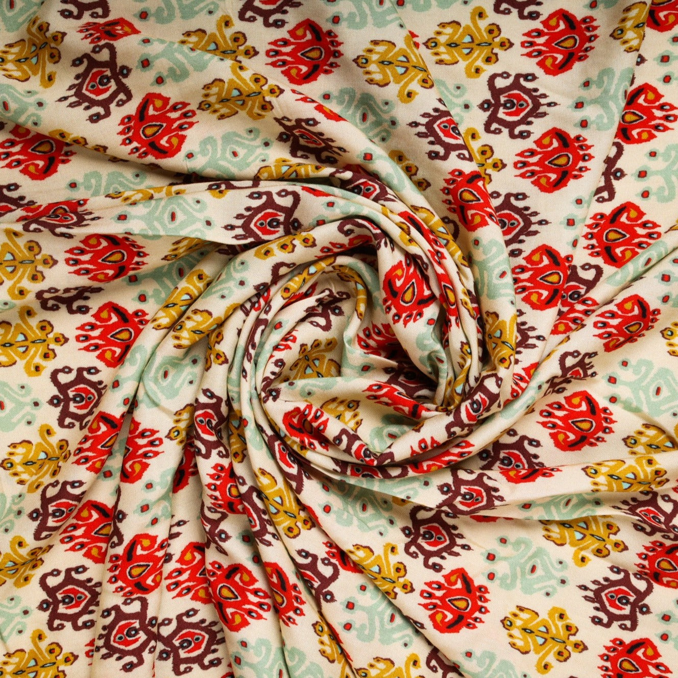 Cream With Multi Color Traditional Rayon Fabric Trade UNO