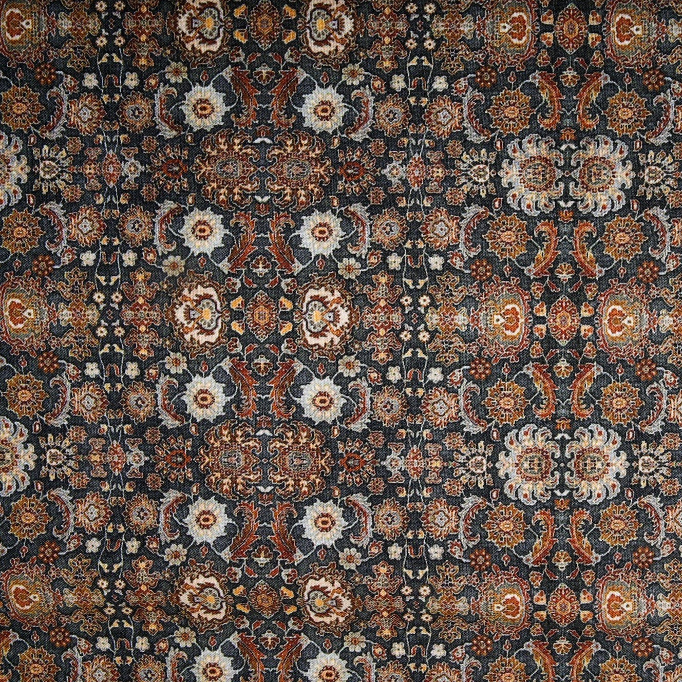Grey & Blue Mughal Print Rayon Fabric Trade UNO