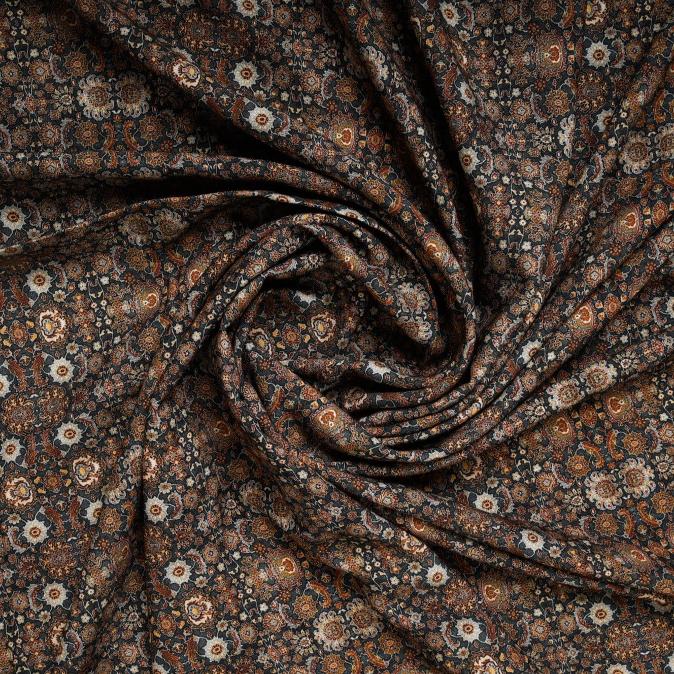 Grey & Blue Mughal Print Rayon Fabric Trade UNO